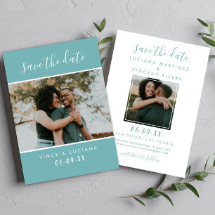 Modern Teal Script Photo Wedding Save The Date