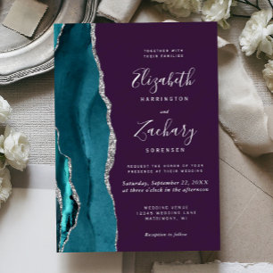 Modern Teal Silver Agate Purple Wedding