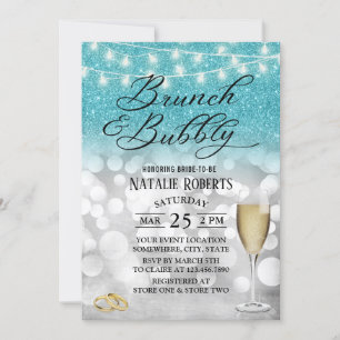 Modern Teal & Silver Brunch & Bubbly Bridal Shower Invitation