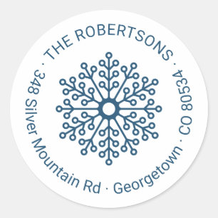 Modern Teal Snowflake Christmas Return Address Classic Round Sticker