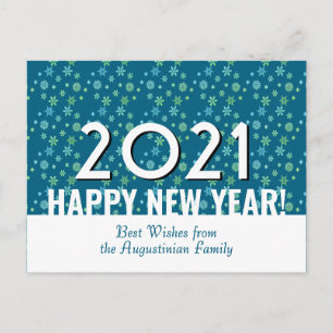 Modern TEAL   Snowflakes   Happy New Year   2021 Postcard