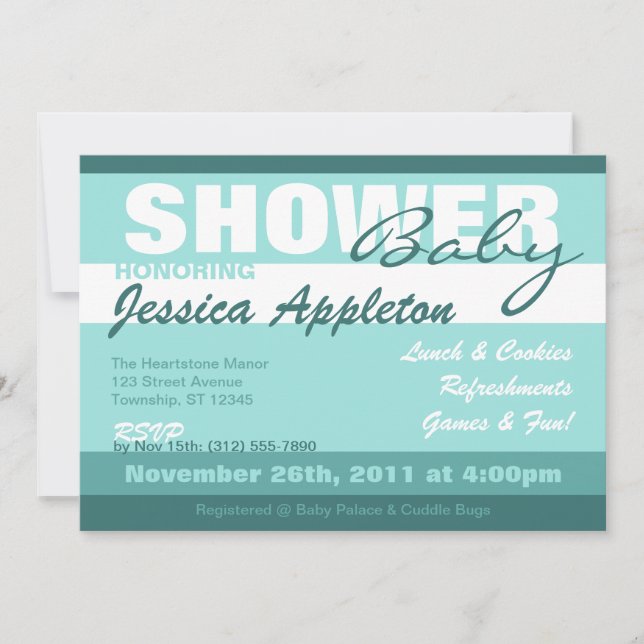 Modern Teal Stripe Baby Shower Invitations (Front)