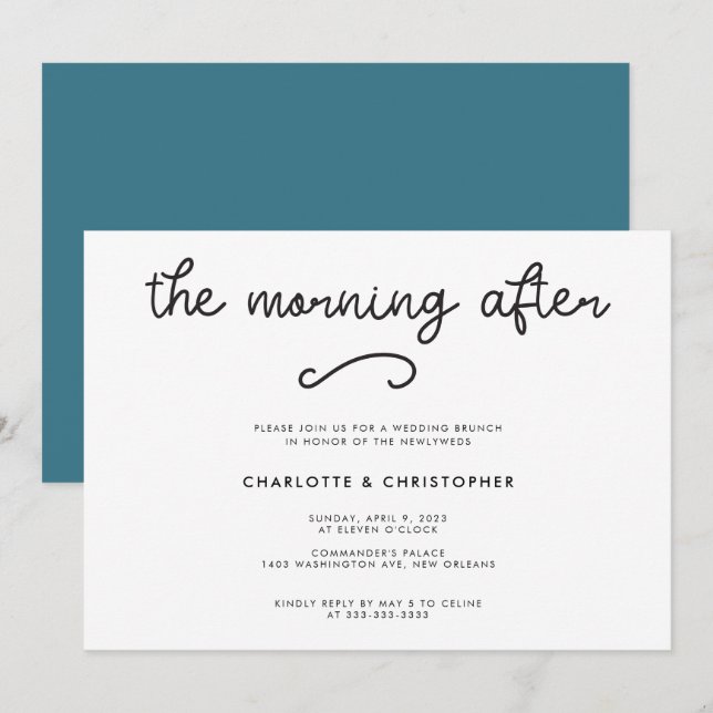 Modern Teal The Morning After Post Wedding Invitation (Front/Back)