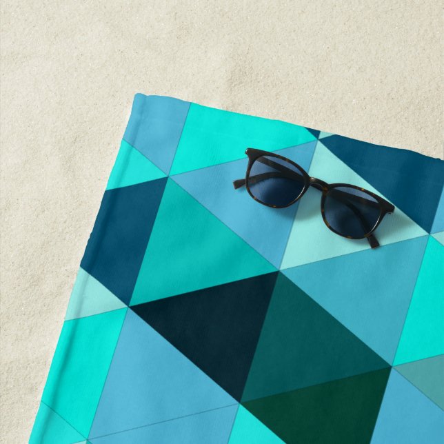Modern Teal Triangles Pattern Beach Towel (In Situ)