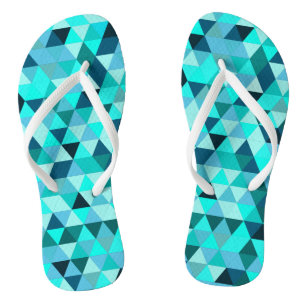 Modern Teal Triangles Pattern Flip Flops