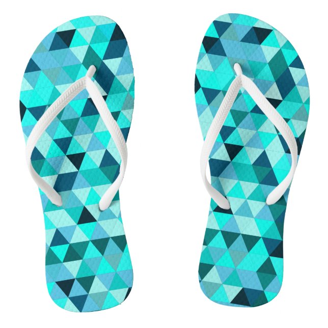 Modern Teal Triangles Pattern Flip Flops (Footbed)