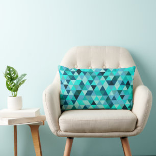 Modern Teal Triangles Pattern Lumbar Pillow