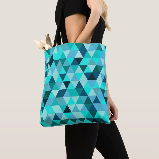 Modern Teal Triangles Pattern Tote Bag (Close Up)