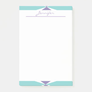 Modern Teal Turquoise Geometric Border Personalize Post-it Notes