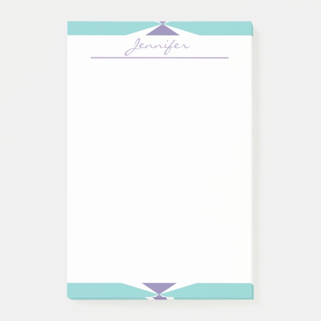 Modern Teal Turquoise Geometric Border Personalize Post-it Notes (Front)
