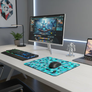 Modern Teal Turquoise Geometric Triangles Pattern Mouse Pad