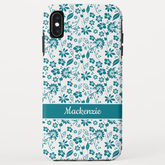 Modern Teal Turquoise Tropical Floral Pattern Case-Mate iPhone Case (Back)