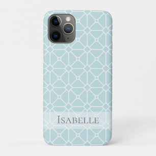 Modern Teal Turquoise White Patten Personalized iPhone 11 Pro Case