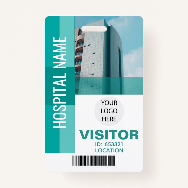 Modern Teal Visitor Bar Code, Logo ID Badge (Front)