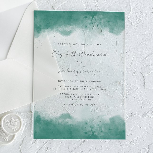 Modern Teal Watercolor Borders Wedding Acrylic Invitations (Creator Uploaded)