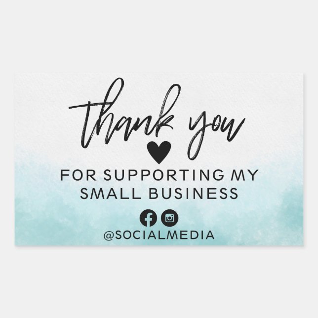 Modern Teal Watercolor Business Thank You Sticker (Front)