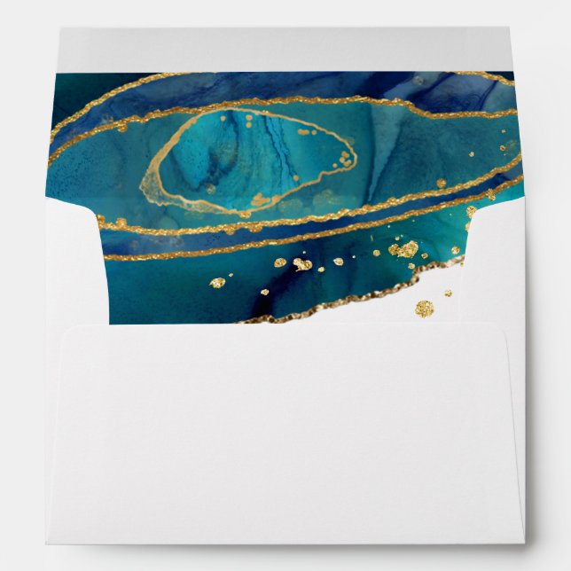 Modern Teal Watercolor Gold Agate Geode Envelope (Back (Bottom))