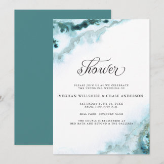 Modern Teal Watercolor Moss Agate BarefootBride™ Invitation