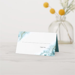 Modern Teal Watercolor Moss Agate BarefootBride™ Place Card