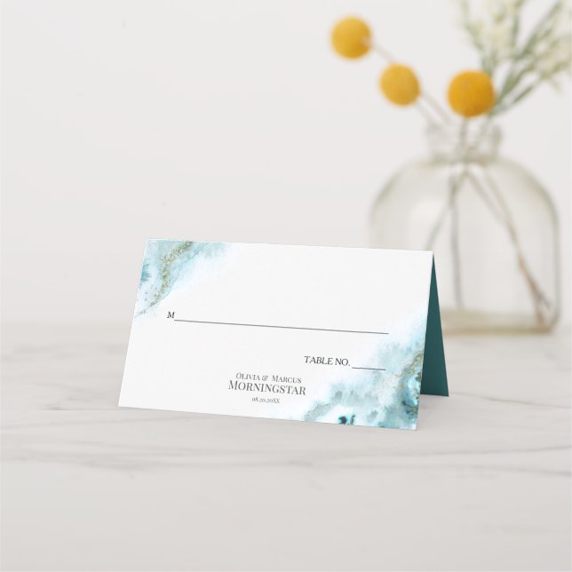 Modern Teal Watercolor Moss Agate Menu (Front)