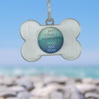 Modern Teal Watercolor Name Bone Pet ID Tag