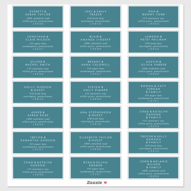 Modern Teal Wedding Guest Address Labels (Sheet)