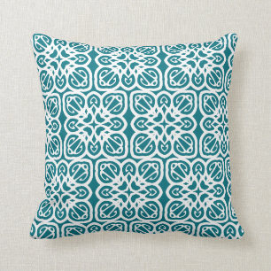 Modern Teal & White Abstract Pattern Coastal Throw Pillow