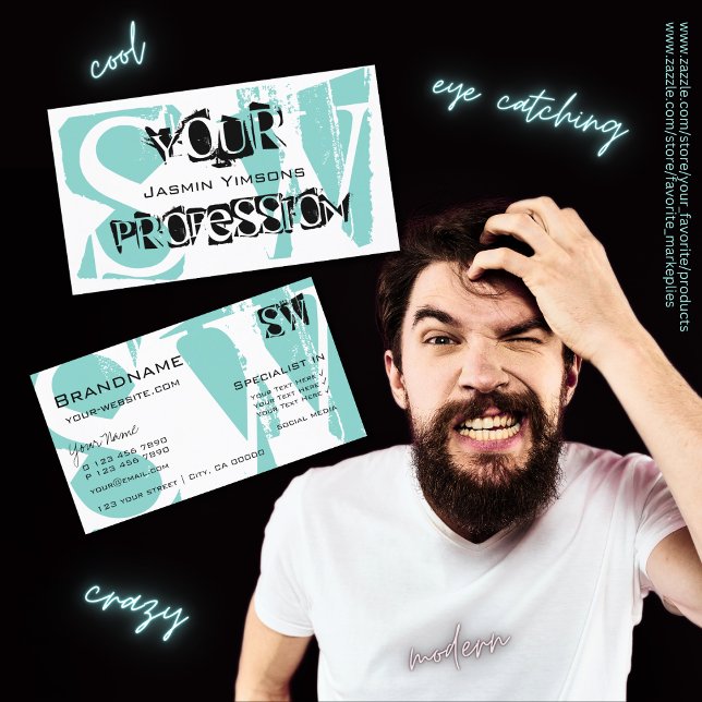 Modern Teal White and Black with Initials Stylish Business Card (Creator Uploaded)
