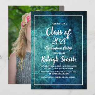 Modern Teal White Graduation Party Photo Invitation