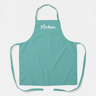 Modern Teal White Hand Lettering Script Monogram Apron