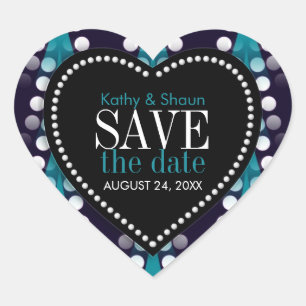 Modern Teal White Pattern Save the Date Love  Heart Sticker