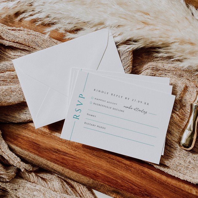Modern Teal White Wedding Invite RSVP Reply Card (Creator Uploaded)