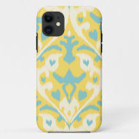 Modern teal yellow girly ikat tribal pattern