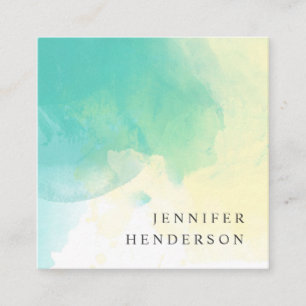 Modern teal yellow watercolor splatter splash square business card