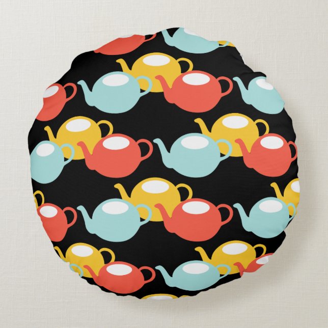 Modern Teapots Pattern Round Pillow (Back)