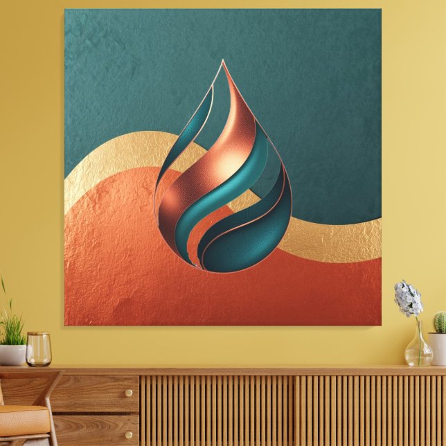 Modern Teardrop Wave Teal Copper Gold Canvas Print (Insitu(LivingRoom))