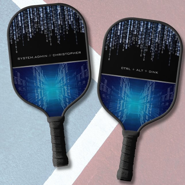Modern Tech Binary Code Personalized Sports Pickleball Paddle (Personalized binary code tech pickleball paddle. Funny Ctrl Alt Dink gift for computer programmers)
