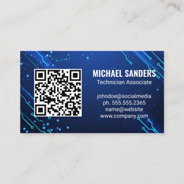 Modern Tech | Blue Computer Nodes Business Card (Front)