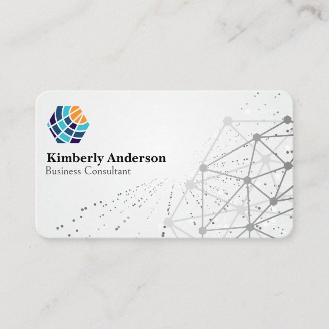 Modern Tech Energy Logo | Networking Geometric Business Card (Front)