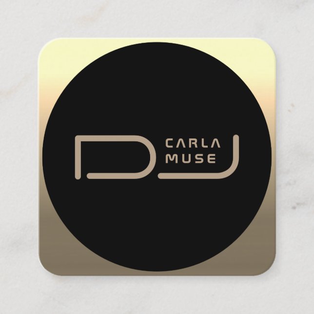 Modern tech inspired round gold edit square business card (Front)