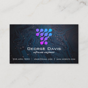Modern Tech Logo Microchip Business Card