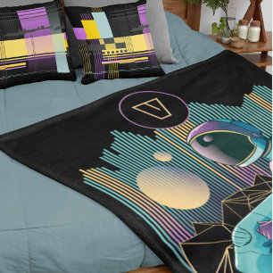 Modern Techno Astronaut Illustration Monogram Fleece Blanket