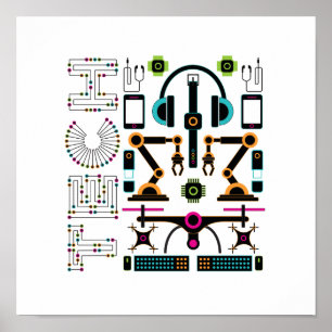 Modern Technology Objects & Equipment Pattern Poster