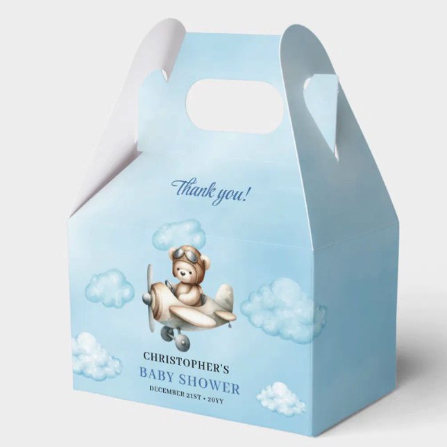 Modern Teddy Bear Aviator Blue Brown Boy Shower  Favor Box (Modern Teddy Bear Aviator Blue Brown Boy Shower Favor Box

)