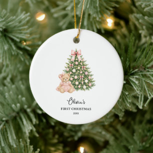 Modern Teddy Bear Baby Girl Christmas Ceramic Ornament