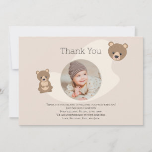 Modern Teddy Bear Baby Photo Thank you Card