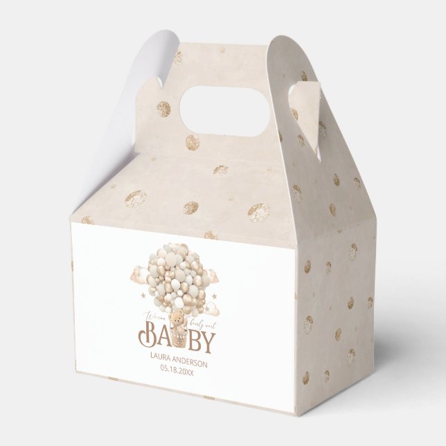 Modern teddy bear watercolor baby shower favor box (Front Side)