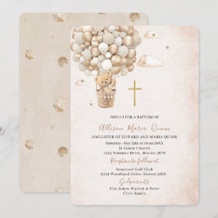 Modern Teddy Bear Watercolor Baptism Invitation