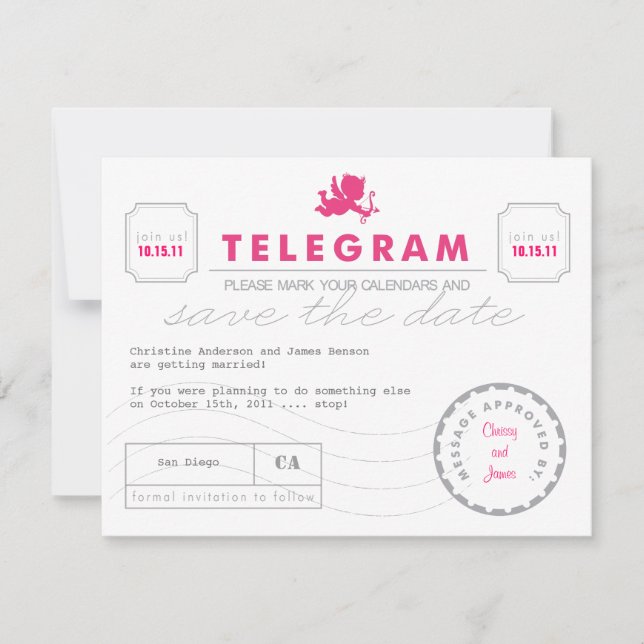 Modern Telegram Card Save the Date (Front)