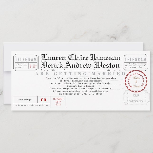 Modern Telegram Tea Length Invitation (Front)